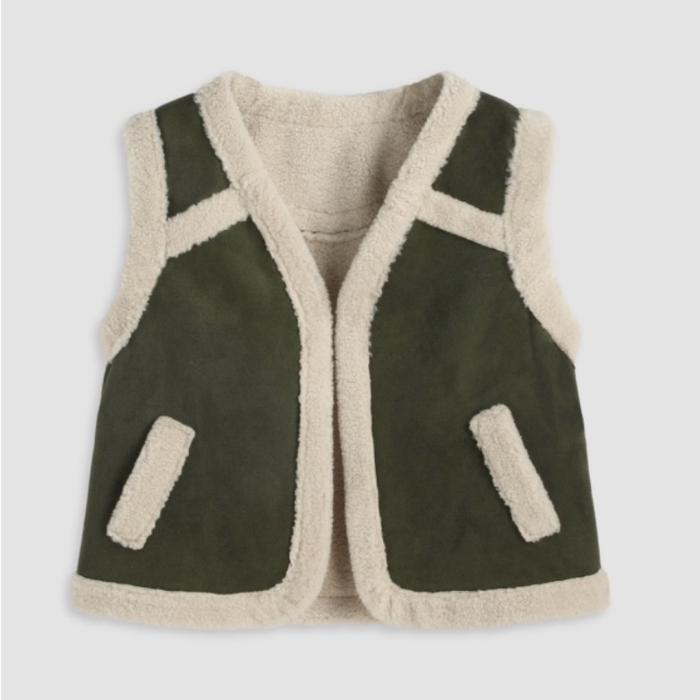 green shearling suede vest